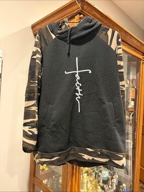 Men's Black Hoodie Sweater with Camo Sleeves